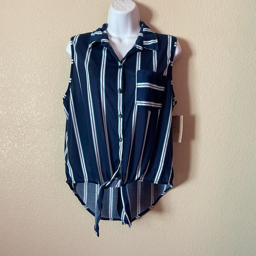 Eden & olivia Women's V-Neck Button Stripe Print Sleeveless Shirts Size M New